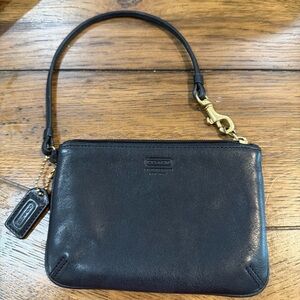 Coach Black Leather Wristlet with Gold Accents